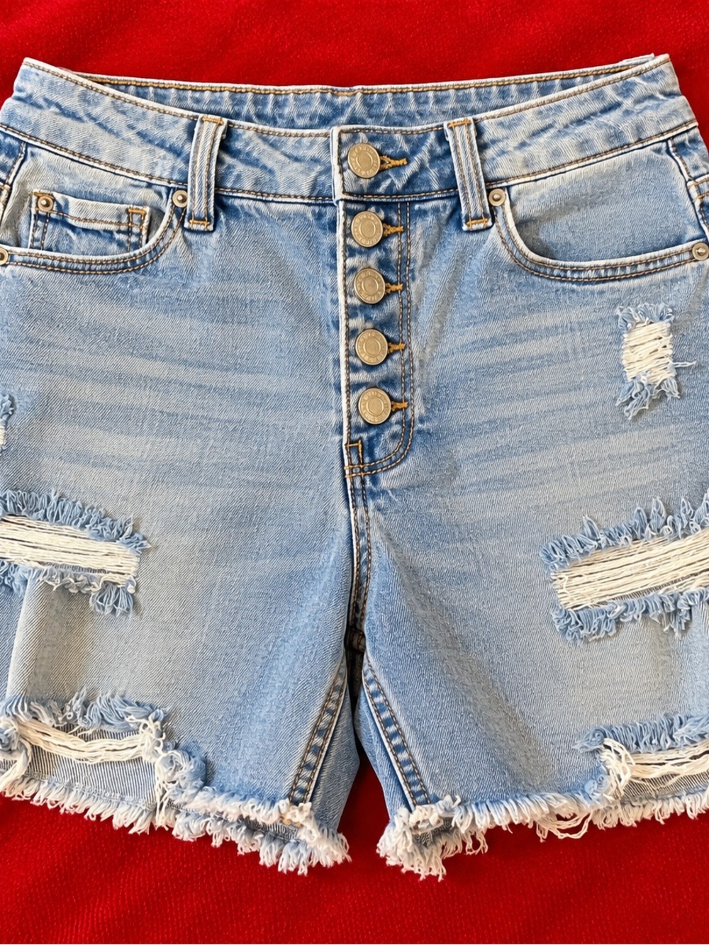 Vanilla Star Size 7 High Waisted Distressed Denim Shorts Button Fly